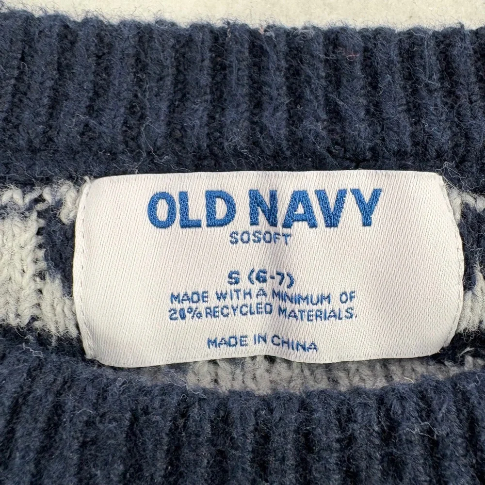Old Navy Sweater Kids S 6-7 Blue Fair Isle Polar Bear SoSoft Pullover Holidsy